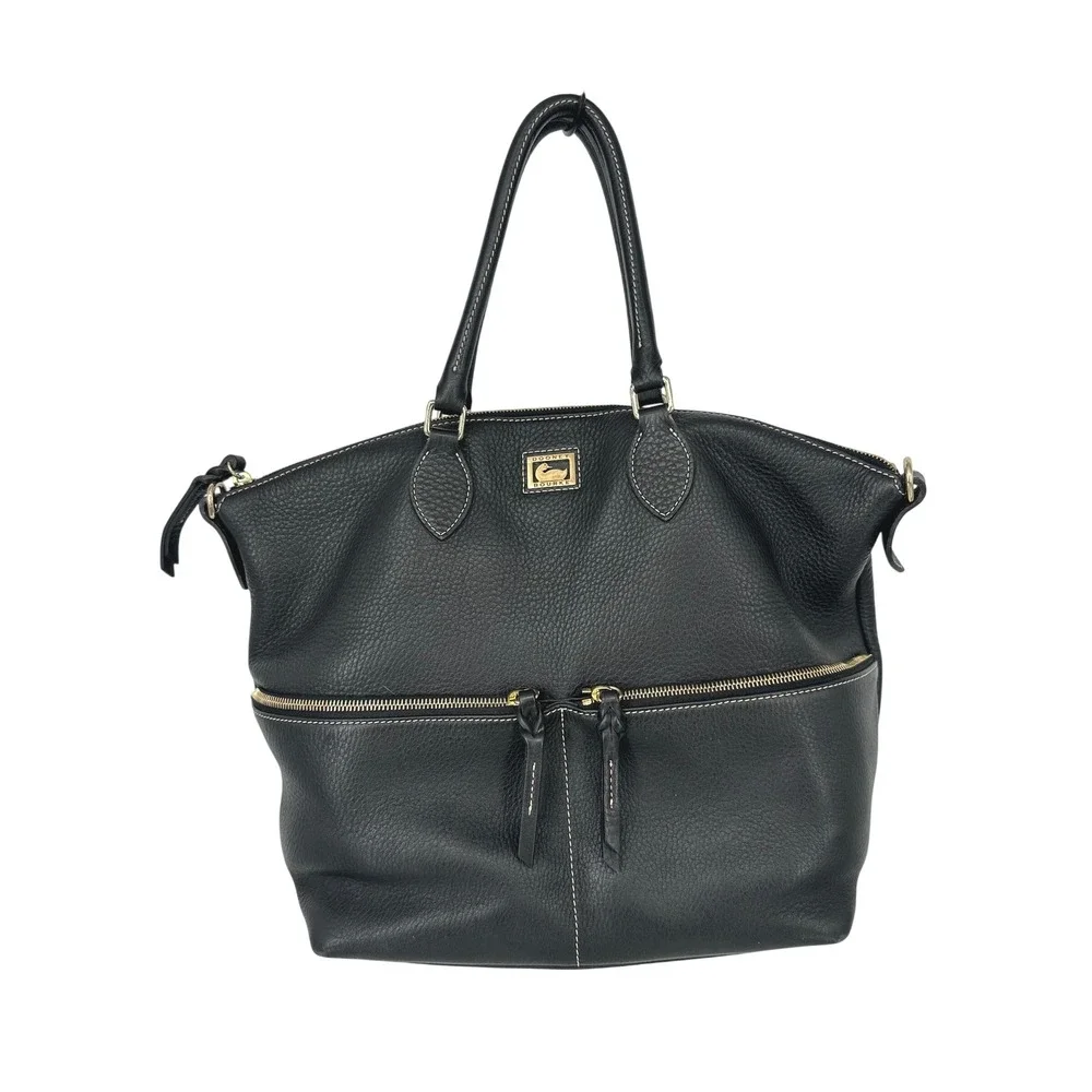 Dooney & Bourke Satchel‎ Bag Purse Black Leather Pebbled Zip Pocket Classic Tote
